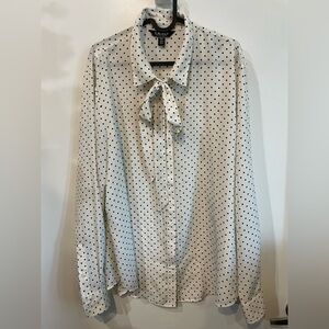 Lauren Ralph Lauren Cream & Navy Polka Dot Tie-Neck Blouse | XXL